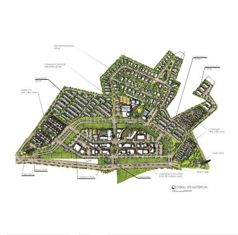 OVERALL SITE MASTERPLAN PROJECT ENTRY PROJECT ENTRY COMMUNITY RETAIL PROJECT ENTRY THEME TOWER THEME TOWER 3 STORY FLATS COMMERCIAL TOWN CENTER GROUP HOUSING TOWN HOMES VILLAS AND BUNGALOWS COMMUNITY CLUBHOUSE 6 STORY FLATS TOWN HOMES 1 BHK, 2 BHK, 3 BHK HOTEL, RESTAURANTS, SHOPS < 40 SM 200 SM 250 SM AND SPORTS CENTER 2 BHK, 3 BHK, 4 BHK 200 SM